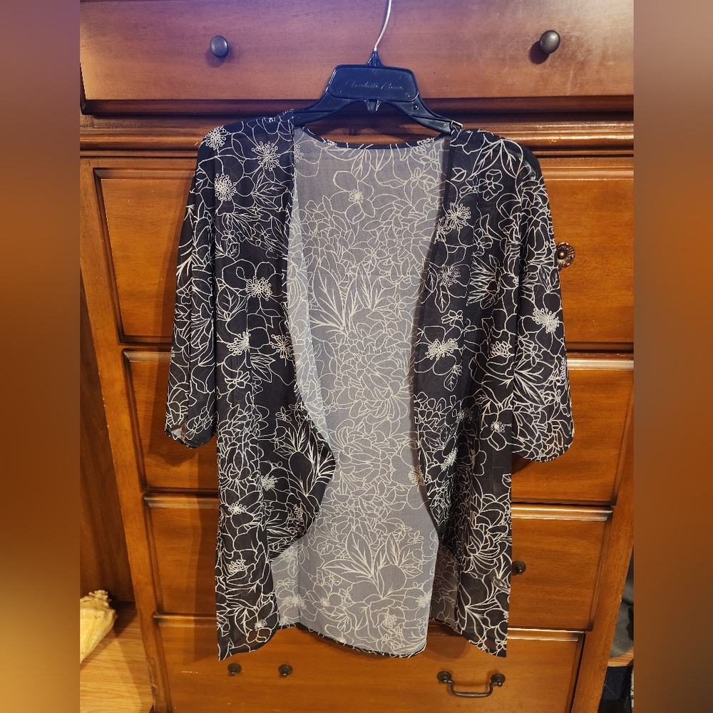Black and White Floral Cardigan..would look great over swimsuit or tank top